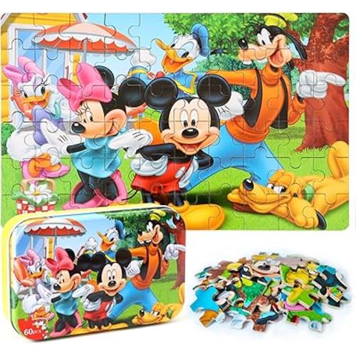 Puzzles for Kids Ages 4-8, 60 Piece Puzzles for Kids Ages 3-5 in a Metal Box Girls and Boys Learning Educational Jigsaw Puzzle Toys Gifts