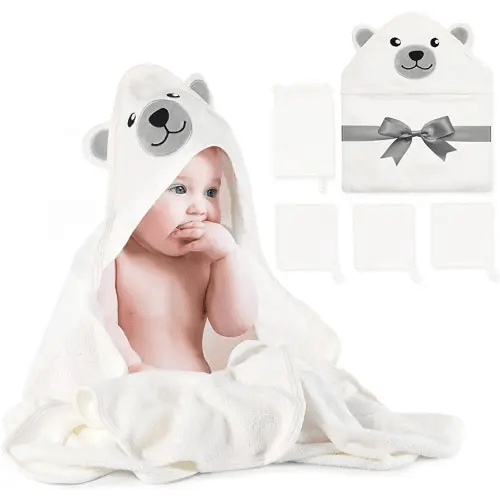Momcozy Baby Bath Towel Set, Baby Towel with Hood and Baby Washcloth|Baby Bath Glove, Extremely Soft, Breathable, Suitable for Girls and Boys