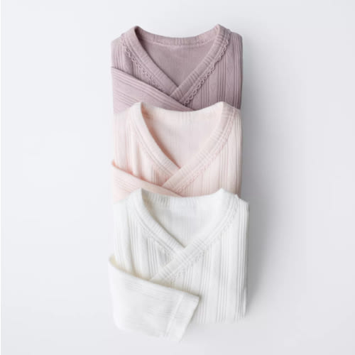 0-6 MONTHS/ THREE-PACK OF LONG SLEEVE BODYSUITS WITH KIMONO COLLAR - Pink | ZARA United States