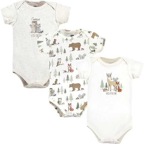 Hudson Baby Unisex Baby Cotton Bodysuits, Forest Animals 3-Pack, 0-3 Months