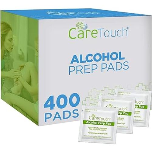Care Touch Alcohol Wipes Individually Wrapped - Prep Pads with 70% Isopropyl Alcohol, Great for Home, Medical & First Aid Kits Sterilized, Antiseptic 2-Ply Swabs 400 Count