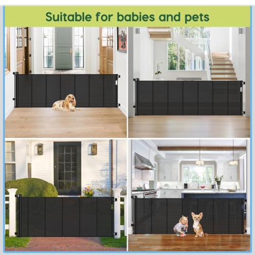 Reinforced 80 Inch Retractable Baby Gate Extra Wide Baby Gate for Wide Openings, Indoor/Outdoor Retractable Dog Gate for Doorway, Mesh Dog Gate Indoor Prevent Babies/Pets from Crawling Under, Black