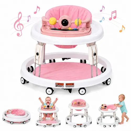 #tiktokshopstockup 1-Touch Foldable Baby Walker For 6-18 Months Unisex, 7-Height-Adjustable Portable Baby Furniture with Removable Music Toy, Baby Activity Center, 360° Movement, Baby Gifts, Baby Gear - TikTok Shop