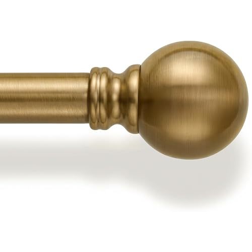 Warm Gold Curtain Rods for Windows 72 to144 Inch Brass Extra Long Heavy Duty Adjustable single 1" Diameter with vintage Brushed Bronze Metal Finials Antique for Living Room Bedroom Farmhouse Kitchen