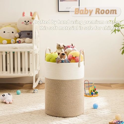 Laundry Basket,Woven Cotton Rope Laundry Hamper,60L for Decor Storage of Dirty Clothes,Toys and Blankets in Bathroom,Baby Room and Living Room