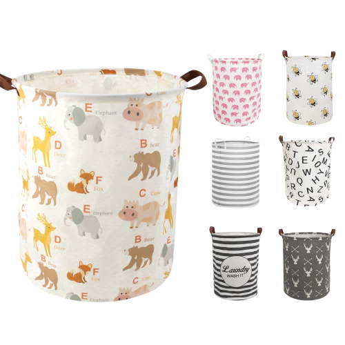Sortora Large Laundry Basket, Waterproof Canvas Laundry Hamper, Collapsible Storage Basket Bin for Kids Room, Toy Organizer, Nursery Hamper, Clothes Hamper, Animal
