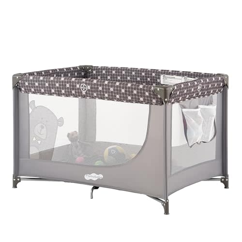 Pamo Babe Portable Crib Baby Playpen with Mattress and Carry Bag Grey