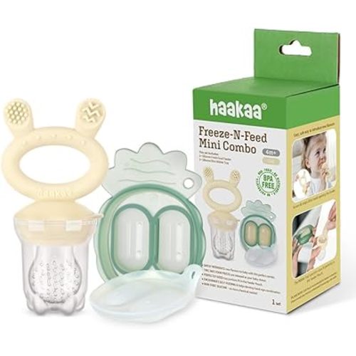 Haakaa Freeze-N-Feed Mini Combo – Baby Feeder – Silicone Nibble Tray – Breastmilk Popsicle Mold - Ideal for Self-Feeding & Teething Relief – 100% Food-Grade Silicone (Oat)