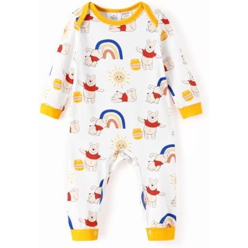 Disney Stitch Princess Cinderella Ariel Minnie Winnie Baby Girls Ruffle Long Sleeve Romper Bodysuit for Newborn to Toddler