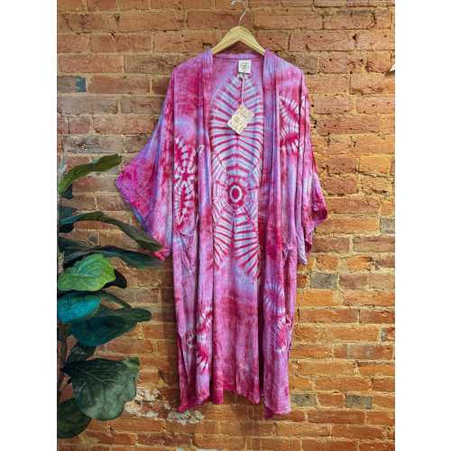 Organic Boho Chic Moondance Hand Dyed Duster Kimono, Open Front Tie Dye Cardigan, Hippie Flower Kimono Robe Jacket, Gift for her, Handmade
