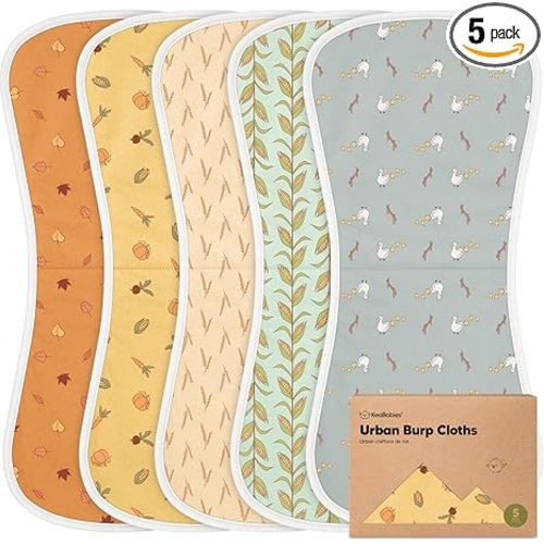 Organic Burp Cloths Baby Boy & Girl, 5-pack Cotton Burp Rags (Countryside) | Super Absorbent Cotton Burping Cloths for Babies, Soft, Plush, Newborn, Infant Towels, Milk Spit Up Rags, Large 21x10