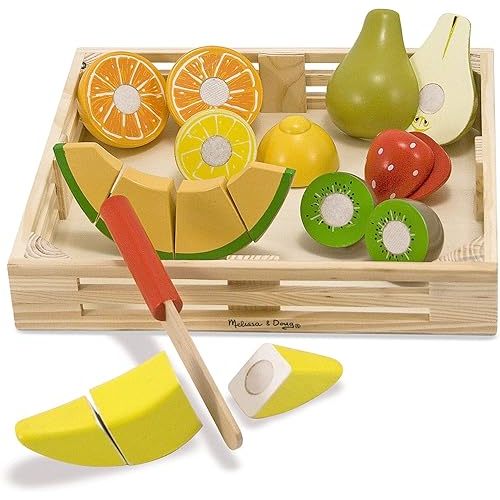 Melissa & Doug Wooden Cutting Fruit Toy Food Set & Pretend Play Kitchen Accessories, Preschool Learning Toys for Girls & Boys 3+