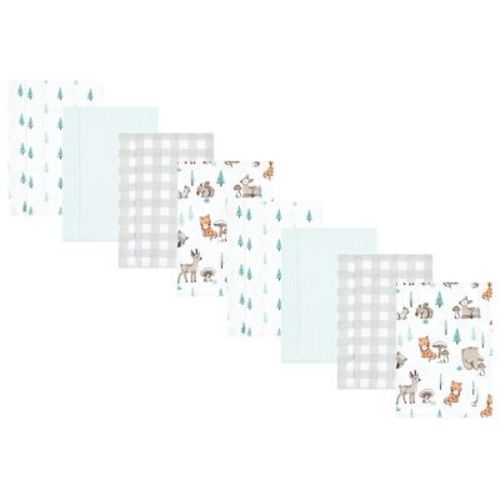 Hudson Baby Boys Cotton Poly Flannel Burp Cloths 8-Pack, Neutral Woodland Pals, One Size