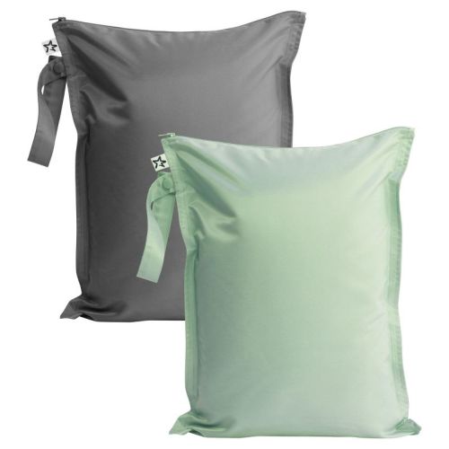 Tiny Twinkle Mess-Proof Waterproof Washable Baby/Toddler Wet Bags for Diapers, Swimsuits and Travel (Sage, Charcoal)