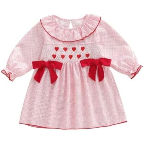 Toddler Baby Girl Valentines Day Outfit Infant Heart Smocked Dress Vintage Princess Dresses Cute Baby Spring Clothes