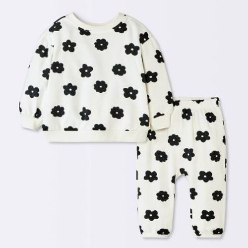 Baby Girls' 2pc Floral Modal French Terry Sweatshirt and Pants Set - Cloud Island™ Ivory 6-9M