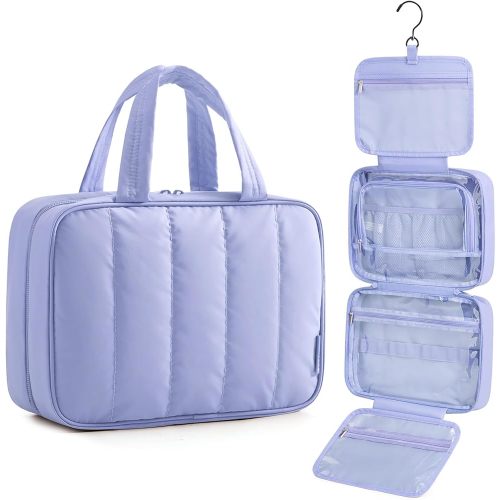 BAGSMART Travel Toiletry Bag for women, Portable Hanging Hook Makeup Bag Organizer, Waterproof Makeup Cosmetic Bag, for Full-Size Accessories, Toiletries,Purple