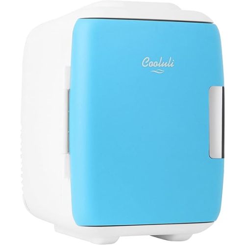 Cooluli Mini Fridge for Bedroom - Car, Office Desk & Dorm Room - Portable 4L/6 Can Electric Plug In Cooler & Warmer for Food, Drinks, Skincare Beauty & Makeup - 12v AC/DC & Exclusive USB Option, Blue