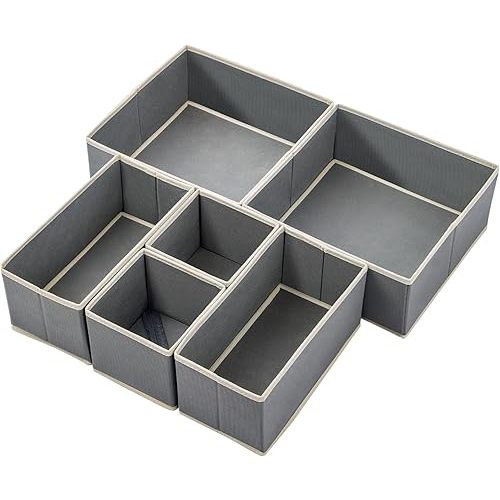 Stero 6 Pack Drawer Organizers for Clothing, Dresser Drawer Organizer Clothes, Fabric Foldable Closet Organizers and Storage Basket Bins for Clothes, Underwear, Bras, Socks (Grey)