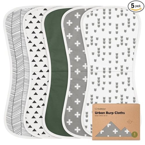Organic Burp Cloths Baby Boy & Girl - 5-Pack Super Absorbent Cotton Burping Cloths for Babies, Soft & Plush Newborn Spit Up Rags, Infant Towels for Milk Spit Up, Unisex, Large 21" x 10" (Crossroads)