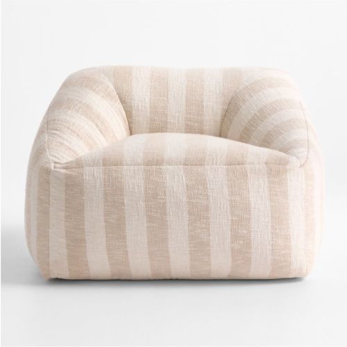 Charlie Stone Tan Striped Organic Cotton Kids Lounge Chair