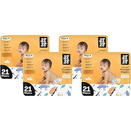Hello Bello Premium Baby Diapers Size 4 I 21 Count of Disposeable, Extra-Absorbent, Hypoallergenic Baby Diapers with Snug and Comfort Fit I Sleepy Sloth (Pack of 4)
