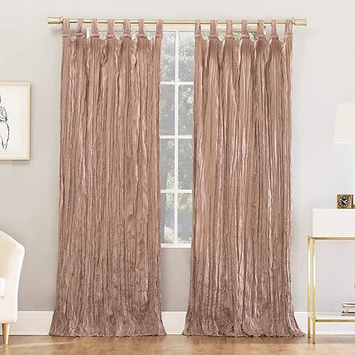 No. 918 Odelia Distressed Velvet Blackout Tab Top Curtain Panel, 50" x 95", Blush Pink
