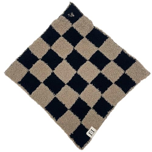 USA Checkered Baby Lovey Security Blanket with Paci Holder – DreamSoft Reversible Plush Mini Comfort Blanket for Newborns, Babies & Toddlers (Black/Brown)