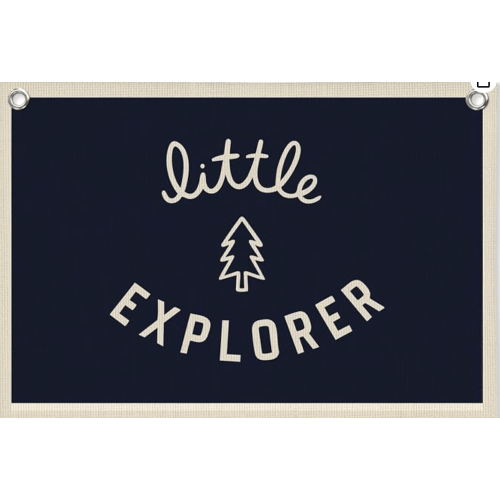 Little Explorer Baby Shower Linen Canvas Banner, Boys Room Decor, Camping Wall Hanging Canvas Banner Flag Decor for Toddler Boy Room Nursery Playroom, 30x20 Inch