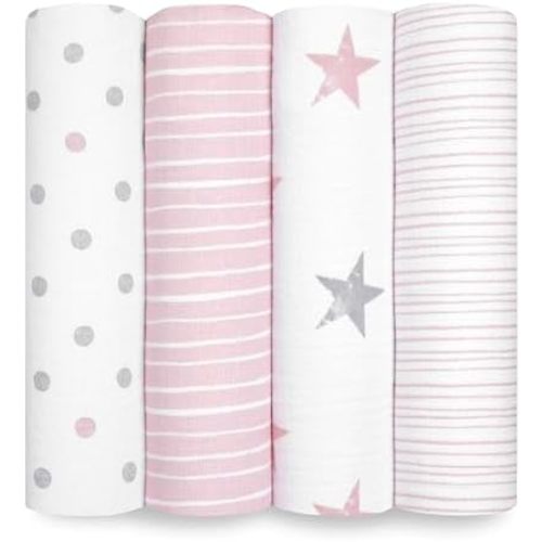 aden + anais Essentials Muslin Swaddle Blankets for Baby Girls and Boys, Newborn Receiving Blanket for Swaddling, 100% Cotton Baby Swaddle Wrap, 4 Pack, Doll