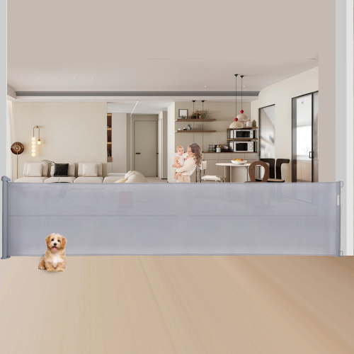 Retractable Baby Gate 35"x138" Extra Wide Mesh Dog Gate Child Safety Gate for Doorways, Indoor Outdoor Stairs, Gray