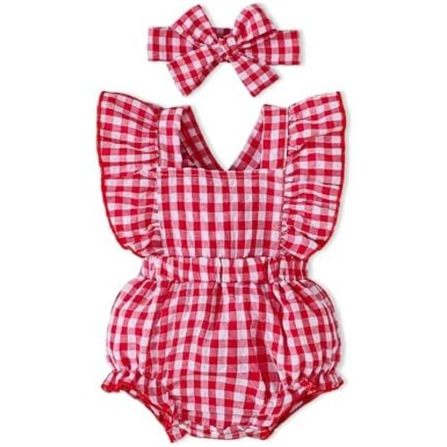 Baby Girl Clothes Newborn Girl Outfit Ruffle Sleeve Romper Bodysuit Headband 0-18 Month 2PCS Summer
