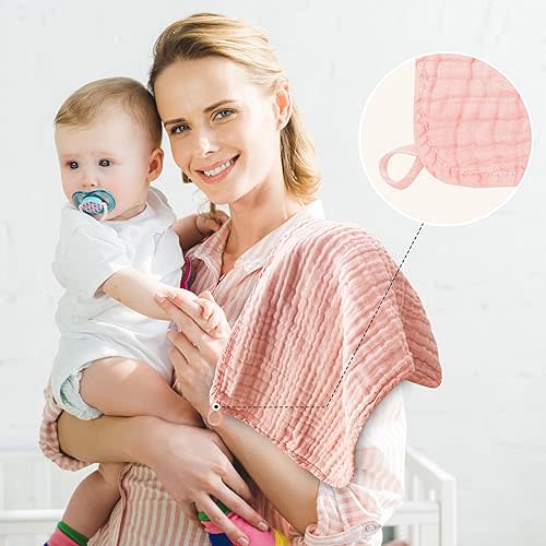 12 Pack Muslin Burp Cloths - Large 20" x 10", Ultra Absorbent 100% Cotton for Baby Drool and Messes - Soft, Gentle Baby Burp Rag for Boys & Girls -Pink, Purple, Sakura Series