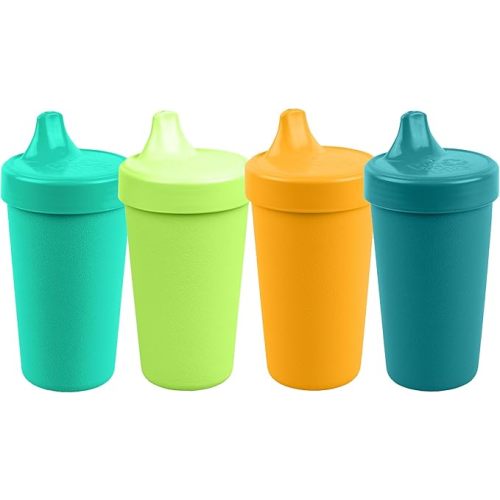 Re-Play Sippy Cups for Toddlers - 10 Oz. Reusable Spill Proof Cups for Kids, Dishwasher/Microwave Safe - Made in USA - Set of 4-3.13" x 6.25" - Aqua Asst.