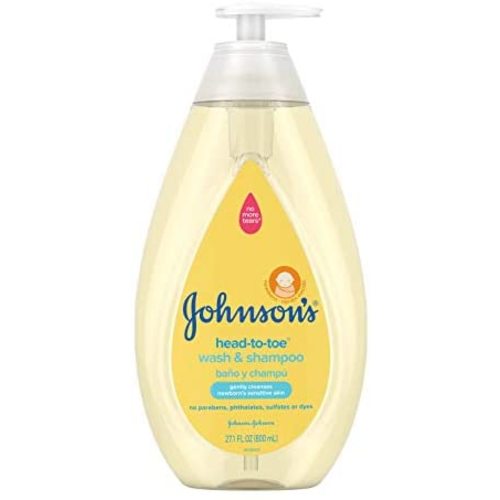 Johnson's Head-to-Toe Gentle Tear-Free Baby & Newborn Wash & Shampoo, Sulfate-, Paraben- Phthalate- & Dye-Free, Hypoallergenic Wash for Sensitive Skin & Hair, 27.1 fl. Oz