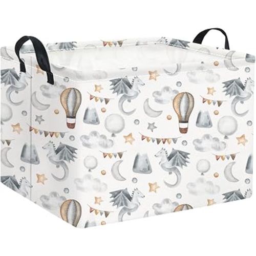 Rectangular Baby Kids Storage Basket for Home Kitchen Girls Cute Storage Bin Organizer Shelf Book Room Decor(Flying Dinosaur)
