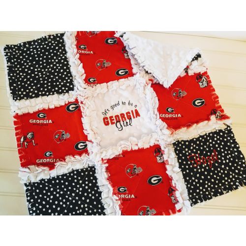 Georgia Bulldogs Custom Embroidered MINI or CRIB sized Rag Quilt or Nursery Bedding set - It's Good To Be A Georgia Girl, Boy, Baby or Fan