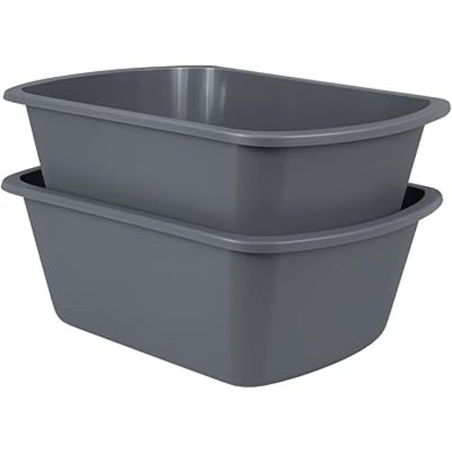 Vakly Wash Basins [2 Pack] – Rectangular Plastic 7-Quart Graduated Hospital Soaking Tub with Markings – Small Portable Washbasin for Face Washing, Cleaning, Foot Bath, Dishes, Laundry & Bedside Care