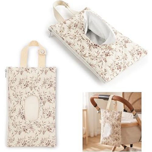 Quilted Diaper Wipe Holder Floral Hanging Pouch Fabric Wet Wipes Bag
