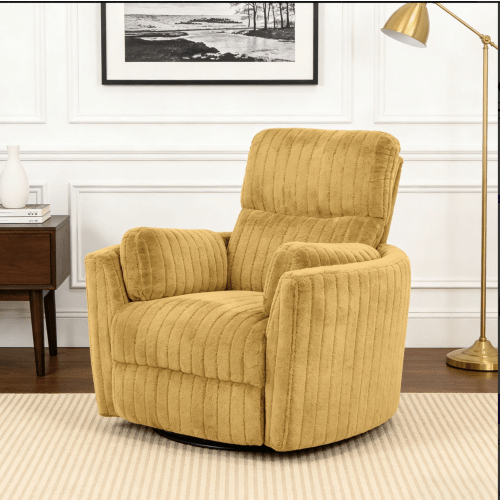 Wide Contemporary Power Glider Recliner with Swivel & USB Charging - Yellow