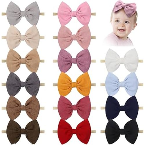 YanJie 4.5'' Baby Girls Soft Nylon Headbands Newborn Bows Handmade Hairbands Hair Accessories for Newborn Infant Toddler Kids 16Pcs