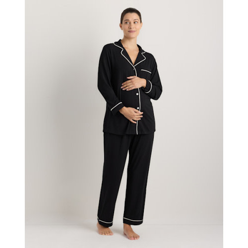 Bamboo Jersey Maternity Long Sleeve Pajama Set - Maternity in True Black