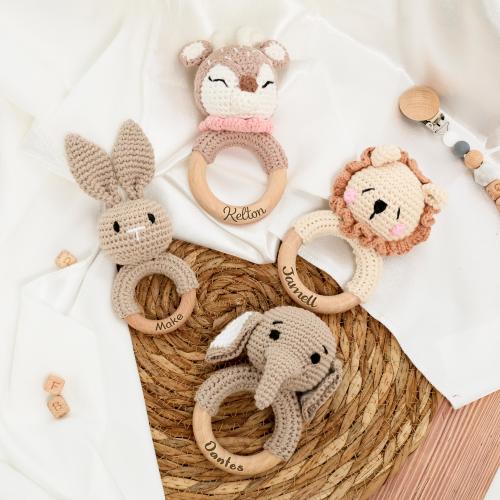 Personalized Animal Rattle with Babies Name/ Name Engraving Rattle/ Gift for Nephew/ Custom Baby Shower Gift/ Rattle Ring for Newborn Gift