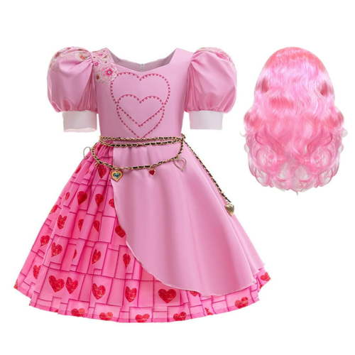 Kawell Bridget Costume for Girls Halloween Kids Princess Rise Red Pink Heart Dress with Wig Clothes Outfit