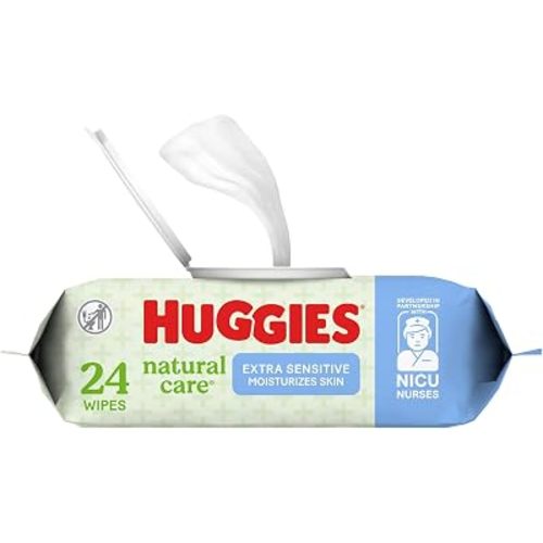 Huggies Natural Care Extra Sensitive NICU Nurse Developed Baby Wipes, Unscented, 1 Flip-Top Pack (24 Wipes Total) (Pack of 6)