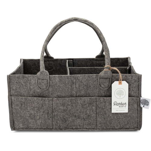 Parker Baby Co. Felt Diaper Caddy - Large Nursery Organizer with Removable Dividers - Dark Gray