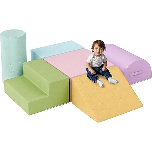 TOLEAD Large Baby Climbing Blocks – 6 Pcs Climbing Toys for Toddlers - Ultra High Density Soft Foam Play Gym Equipment Easy Wash for Indoor Nursery, Classic (Pink, 6-Piece)