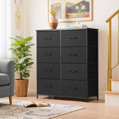 TINKLE WELL 8-Drawer Dresser, 35.4"L x 11.8"W x 47.2"H, Black
