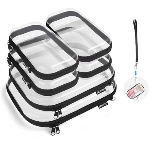 6PCS Clear Hard Shell Zipper Case With Hand Strap，Clear Plastic Waterproof Cosmetic Makeup Bag With Double Zipper，Toiletry Bags Pouch Hard Shell Case for Travel