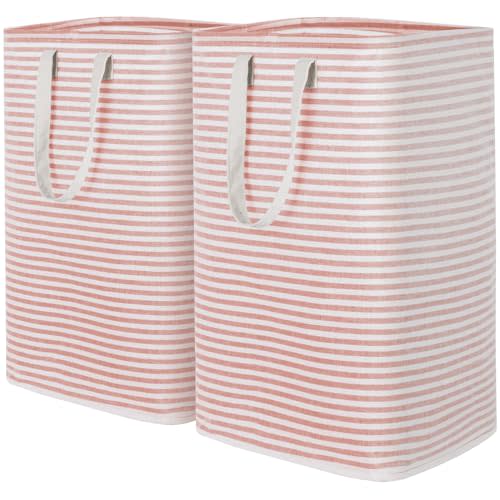Lifewit 2 Pack Laundry Hamper Large Collapsible Laundry Baskets, Freestanding Waterproof Clothes Hamper with Easy Carry Handles in Laundry Room Bedroom Bathroom College Dorm for Adults, Pink, 2 x 80L
